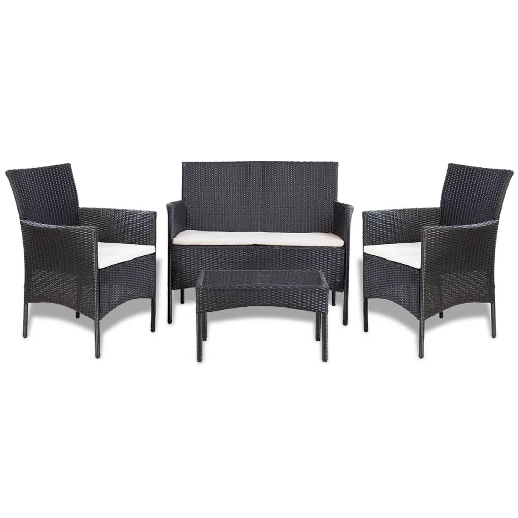 Vetonek Set de muebles de jardín 4 pzas y cojines ratán sintético negro