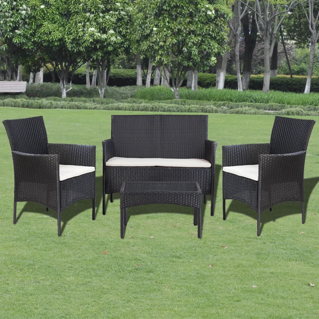 Set de muebles de jardín 4 pzas y cojines ratán sintético negro vidaXL