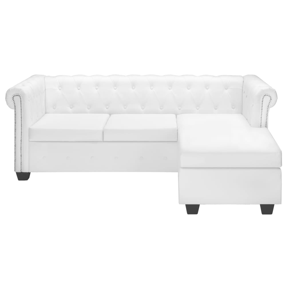 Sofá Chesterfield en forma L cuero artificial blanco vidaXL