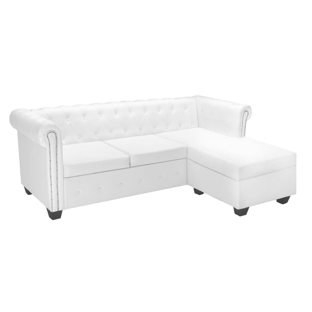 Vetonek Sofá Chesterfield en forma L cuero artificial blanco