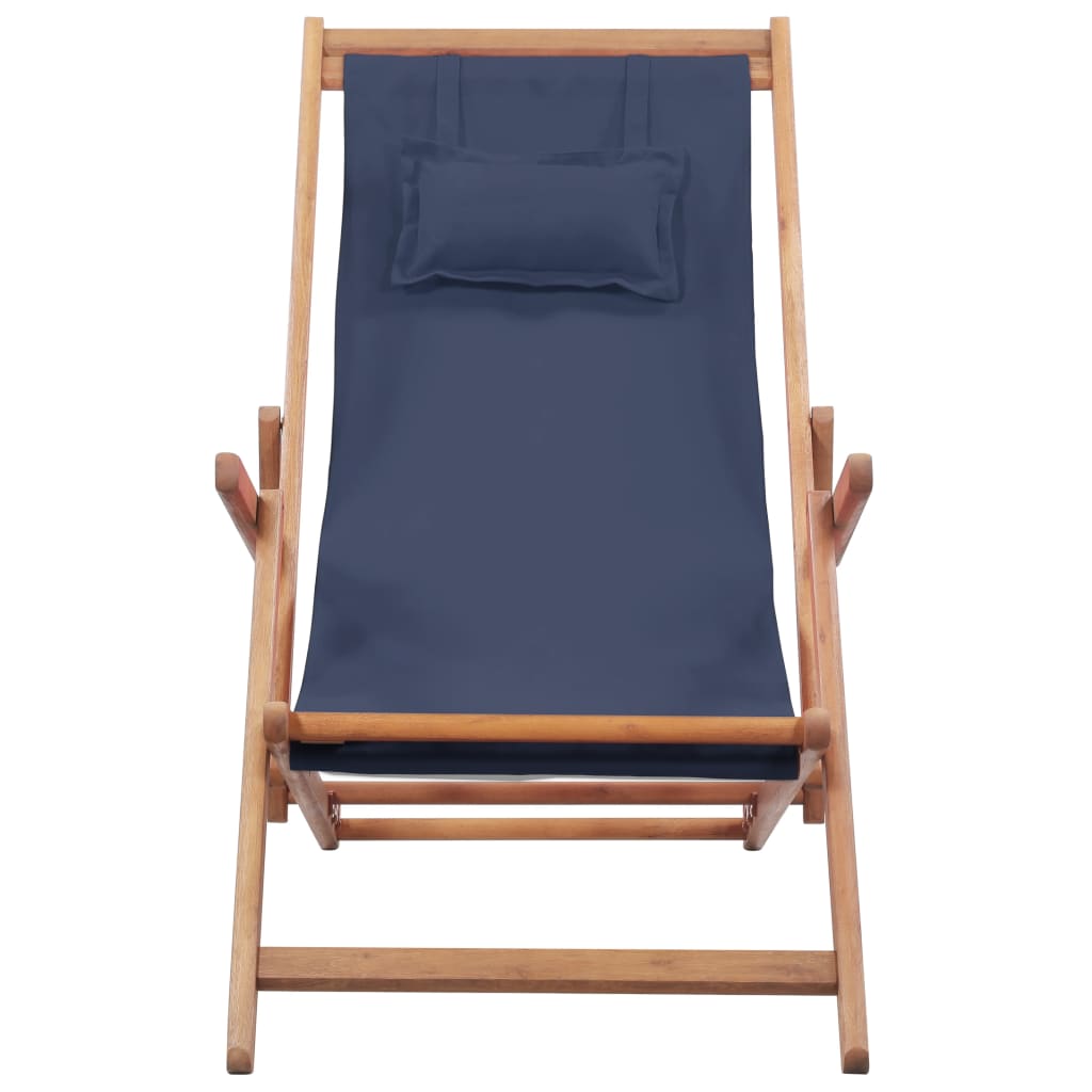 Silla de playa plegable de tela y estructura de madera azul vidaXL