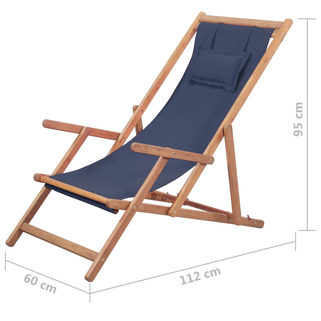 Silla de playa plegable de tela y estructura de madera azul vidaXL