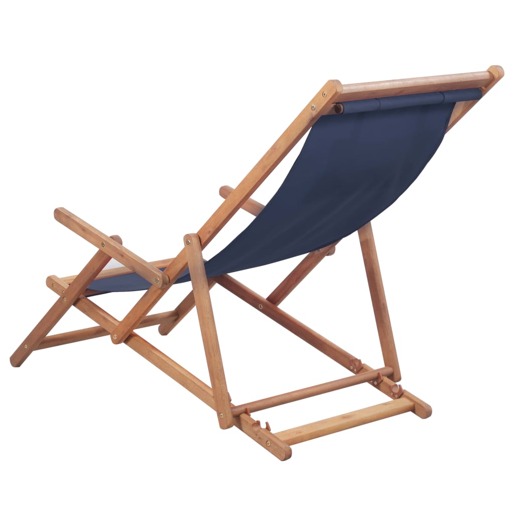 Silla de playa plegable de tela y estructura de madera azul vidaXL