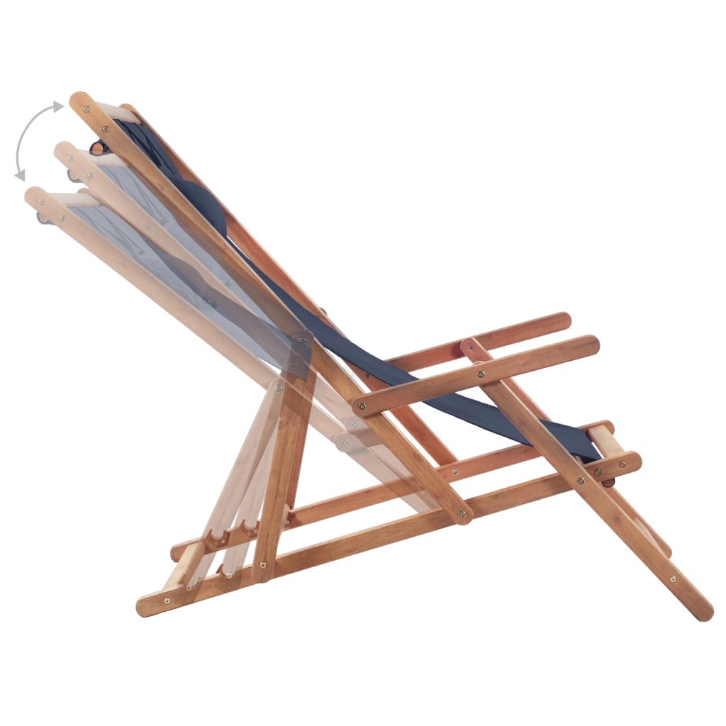 Silla de playa plegable de tela y estructura de madera azul vidaXL