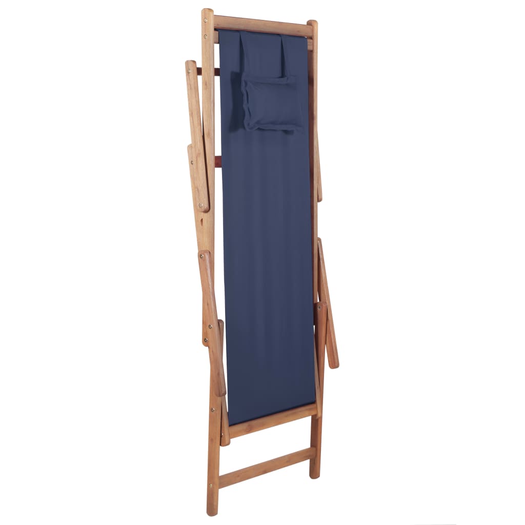 Silla de playa plegable de tela y estructura de madera azul vidaXL