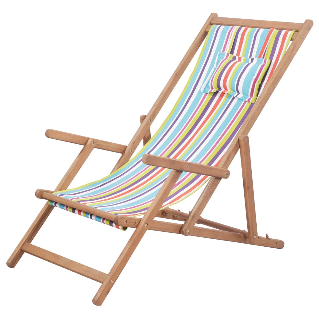 Vetonek Silla de playa plegable tela y estructura de madera multicolor