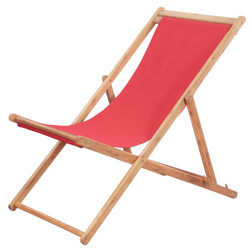 Vetonek Silla de playa plegable de tela y estructura de madera roja