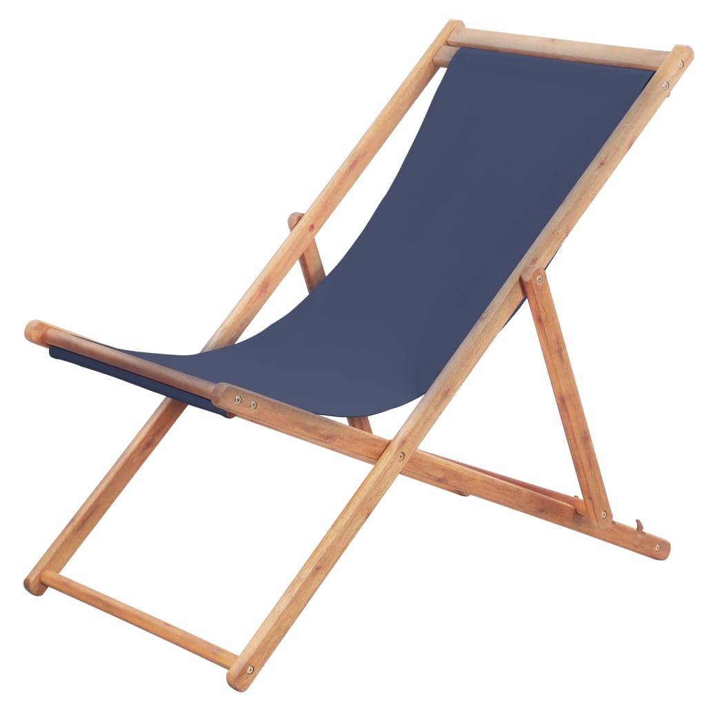 Vetonek Silla de playa plegable de tela y estructura de madera azul