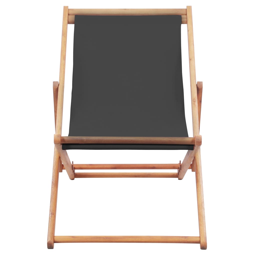 Silla de playa plegable de tela y estructura de madera gris vidaXL