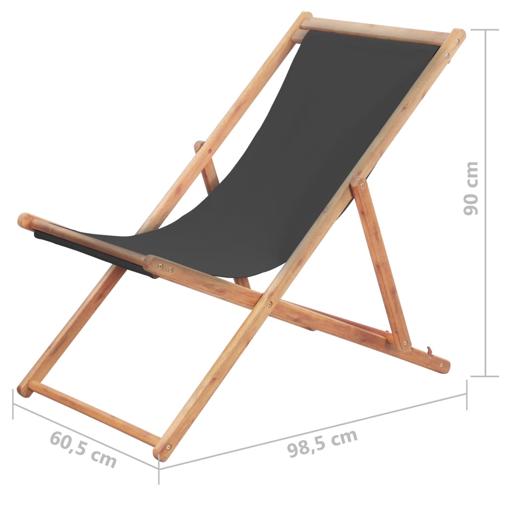 Silla de playa plegable de tela y estructura de madera gris vidaXL