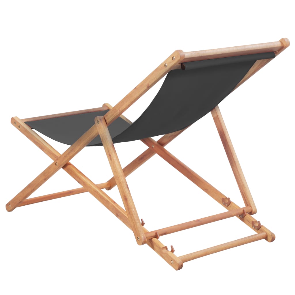 Silla de playa plegable de tela y estructura de madera gris vidaXL