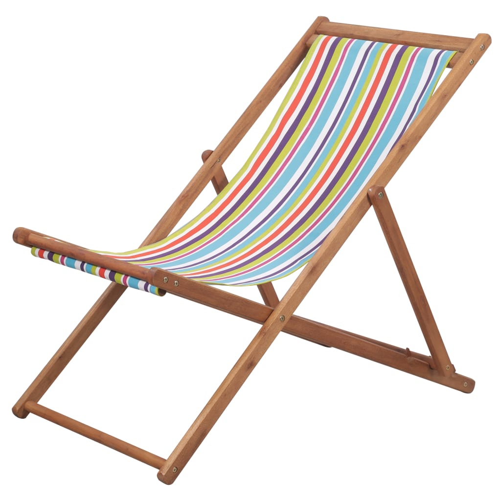 Vetonek Silla de playa plegable tela y estructura de madera multicolor