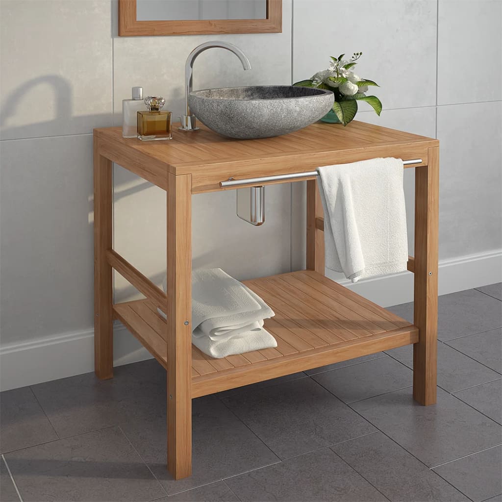 Vetonek Mueble de lavabo tocador madera teca maciza 74x45x75 cm