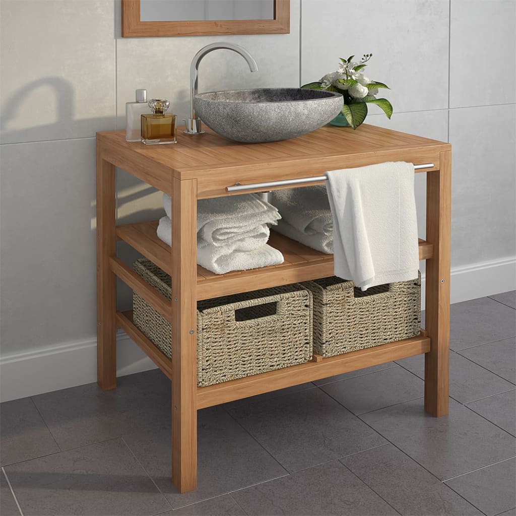 Vetonek Mueble de lavabo con 2 cestas madera teca maciza 74x45x75 cm