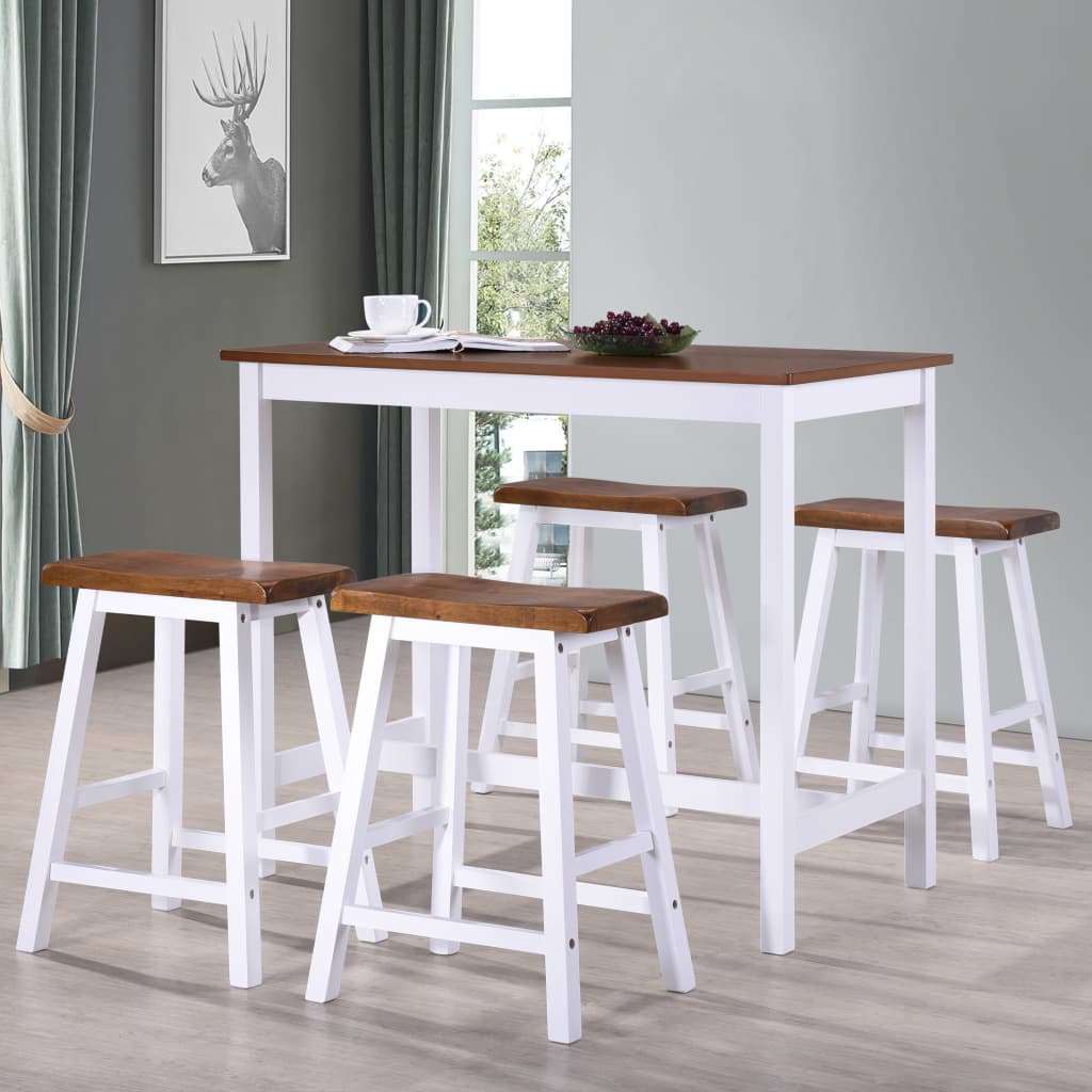 Vetonek Juego de mesa alta y taburete de cocina 5 pzas madera maciza 