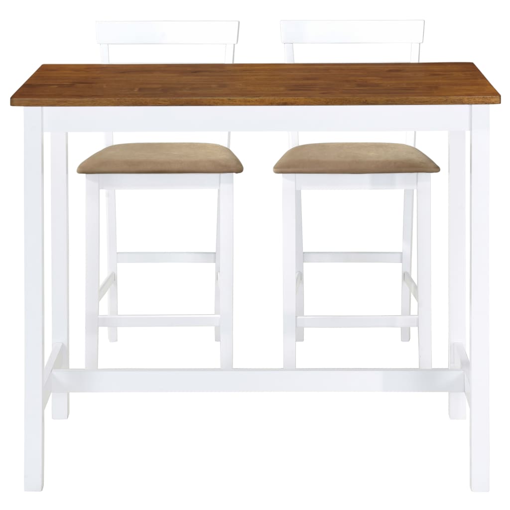 Vetonek Set mesa y sillas de bar 3 piezas madera maciza marrón y blanco