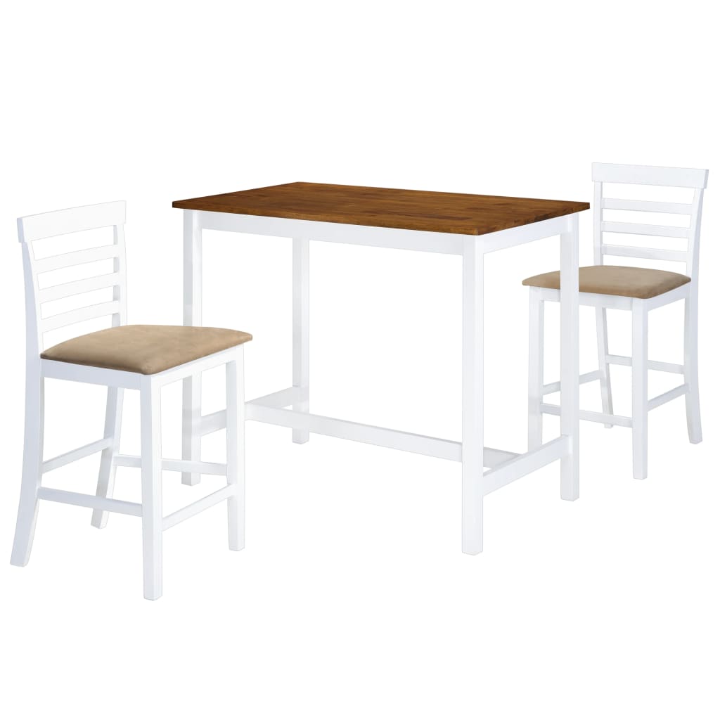 Vetonek Set mesa y sillas de bar 3 piezas madera maciza marrón y blanco