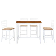 Vetonek Set mesa y sillas de bar 5 piezas madera maciza marrón y blanco