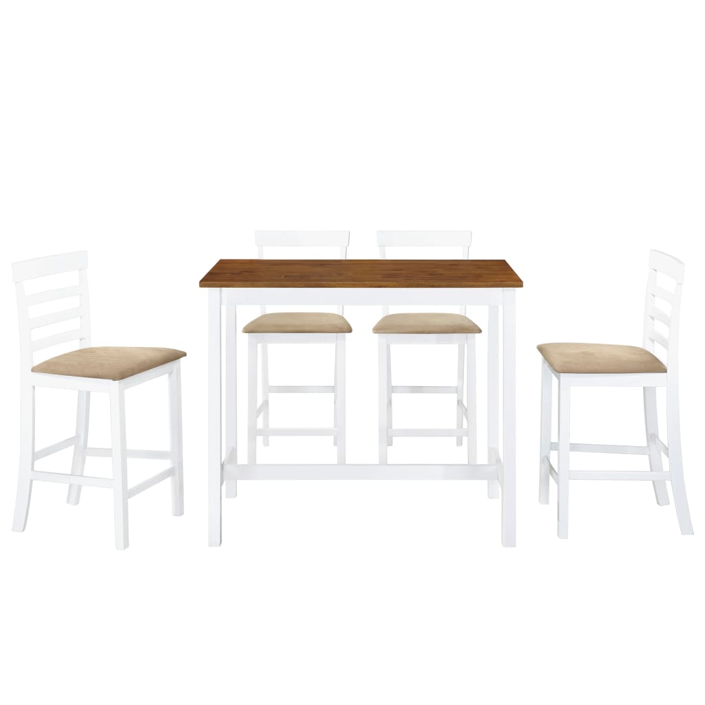Vetonek Set mesa y sillas de bar 5 piezas madera maciza marrón y blanco