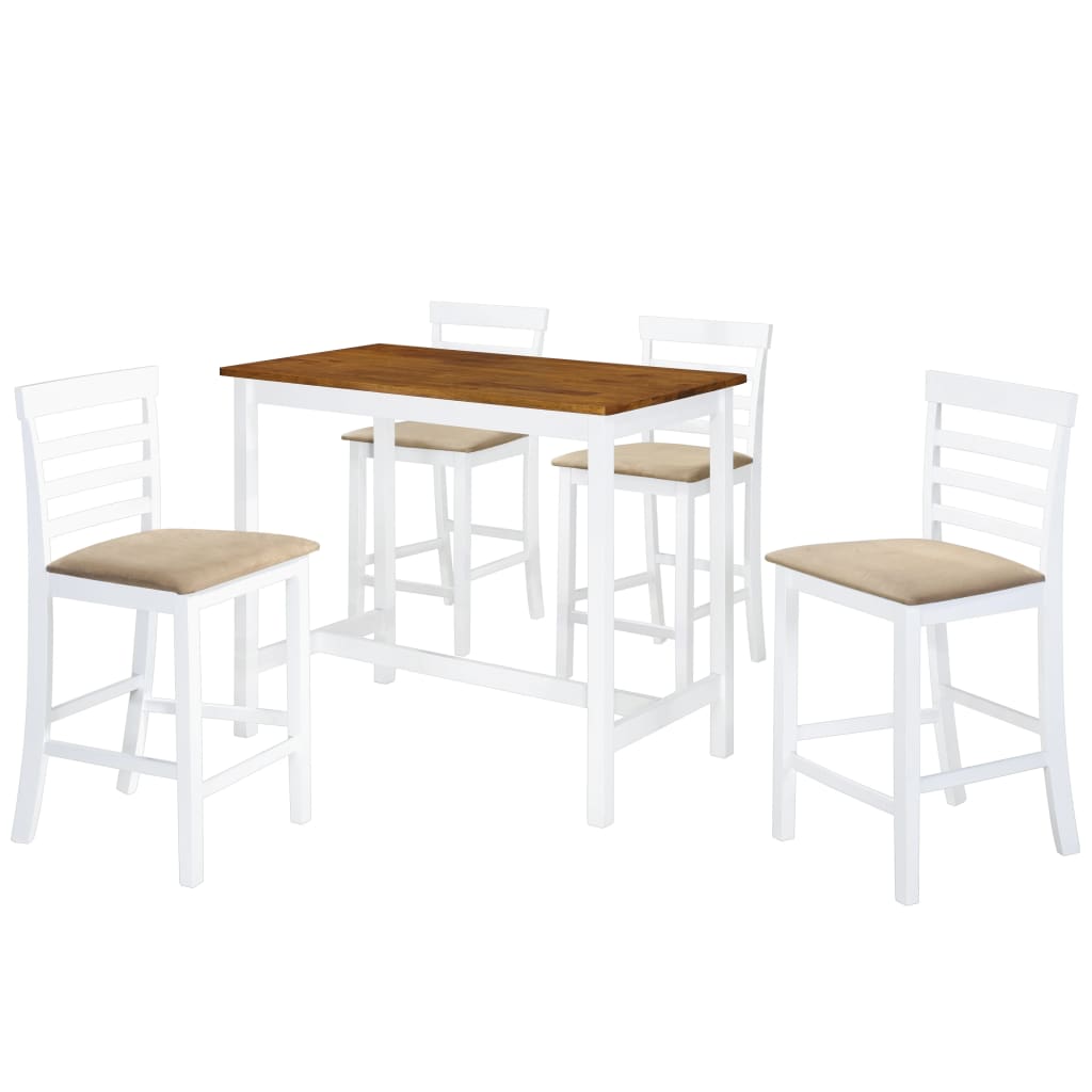 Vetonek Set mesa y sillas de bar 5 piezas madera maciza marrón y blanco