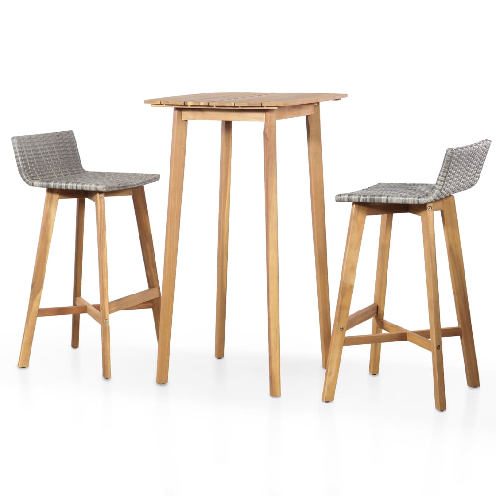 Vetonek Set mesa y sillas de bar 3 pzas madera maciza acacia