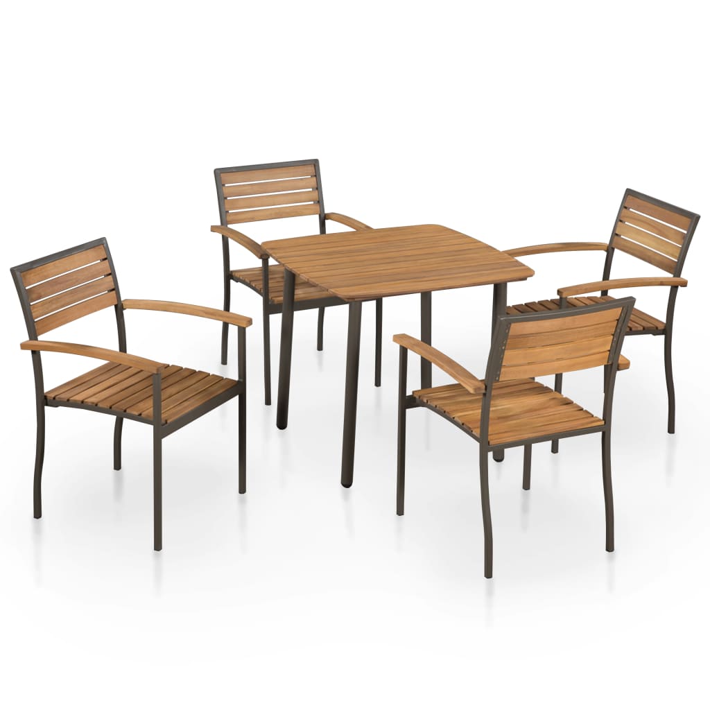 Vetonek Set de comedor de jardín 5 pzas madera maciza de acacia y acero