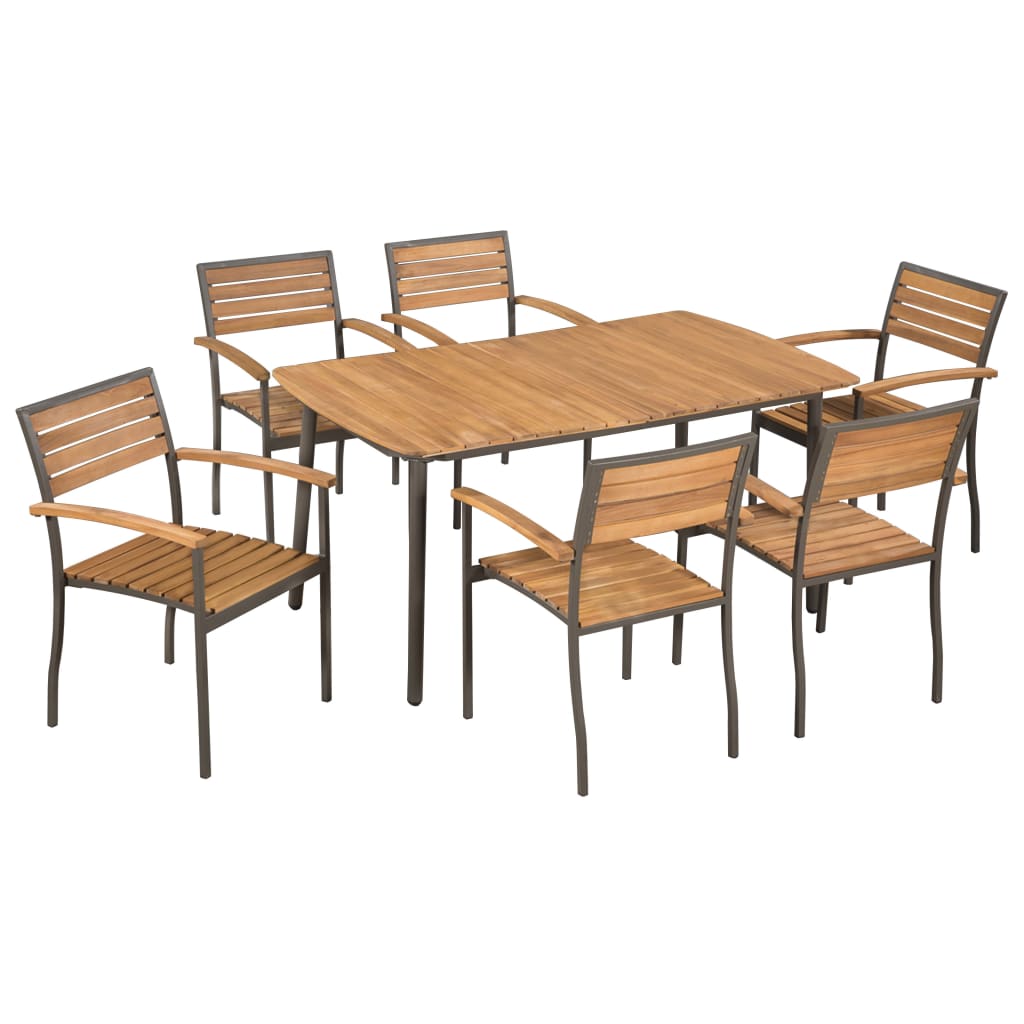 Vetonek Set de comedor de jardín 7 pzas madera maciza de acacia y acero