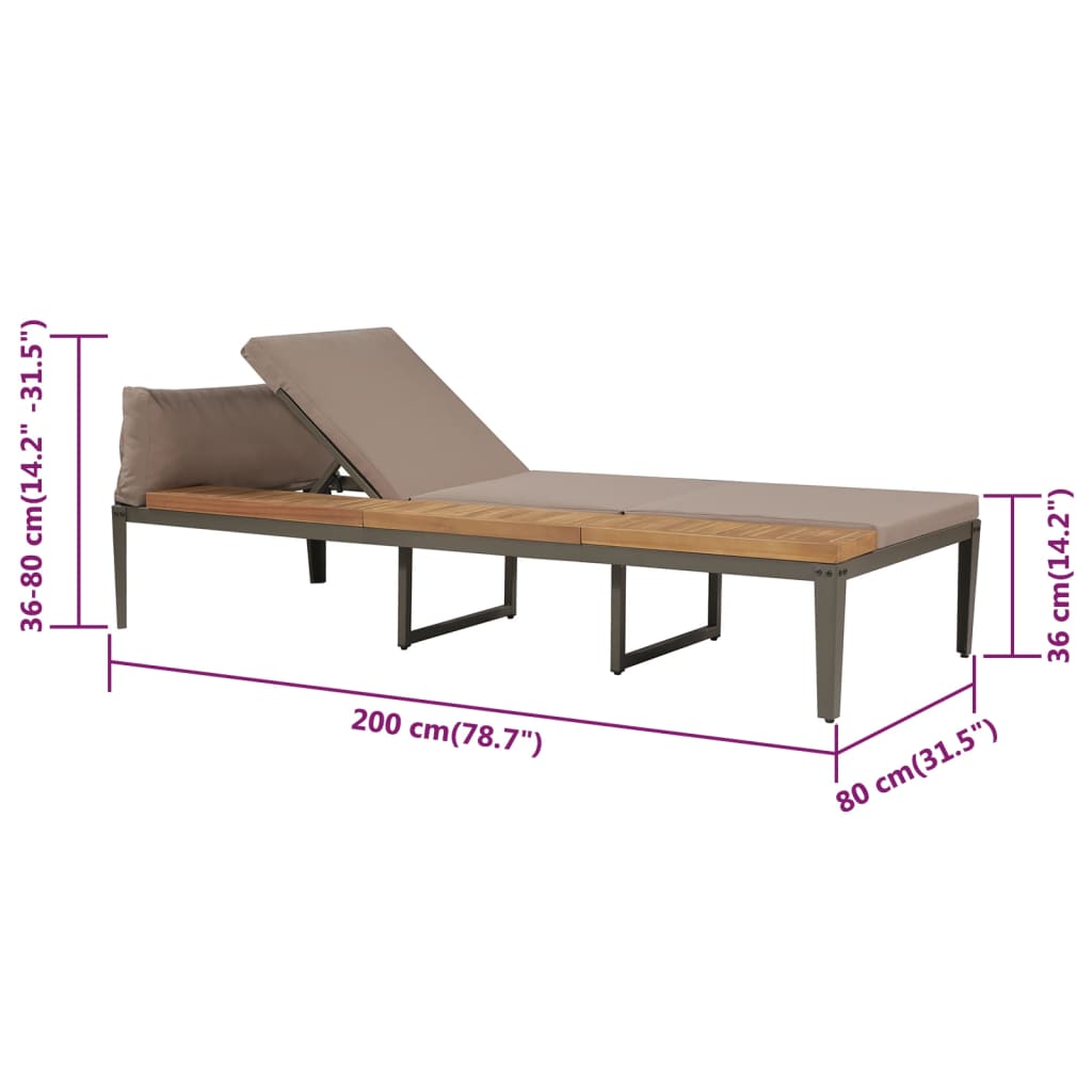 Tumbona con cojines madera maciza de acacia marrón vidaXL