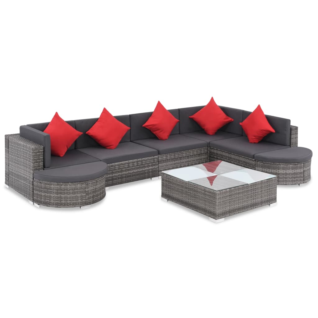 Vetonek Set de muebles de jardín 8 pzas y cojines ratán sintético gris