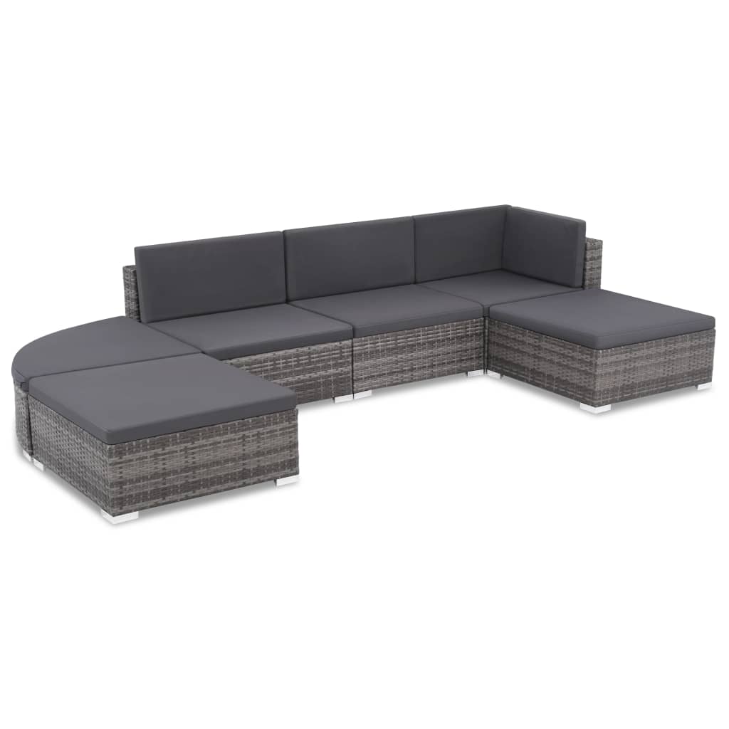 Vetonek Set de muebles de jardín 6 pzas y cojines ratán sintético gris