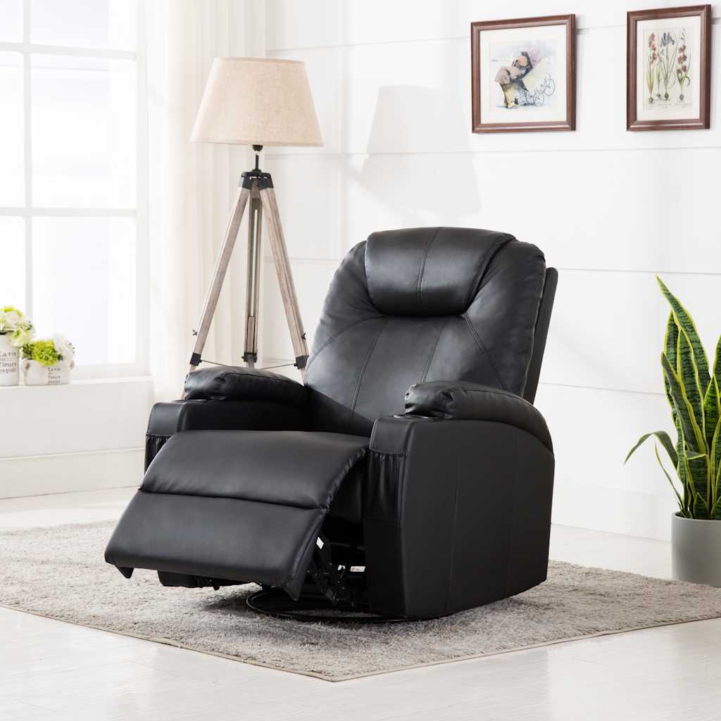 Vetonek Sillón de masaje mecedora de cuero sintético negro