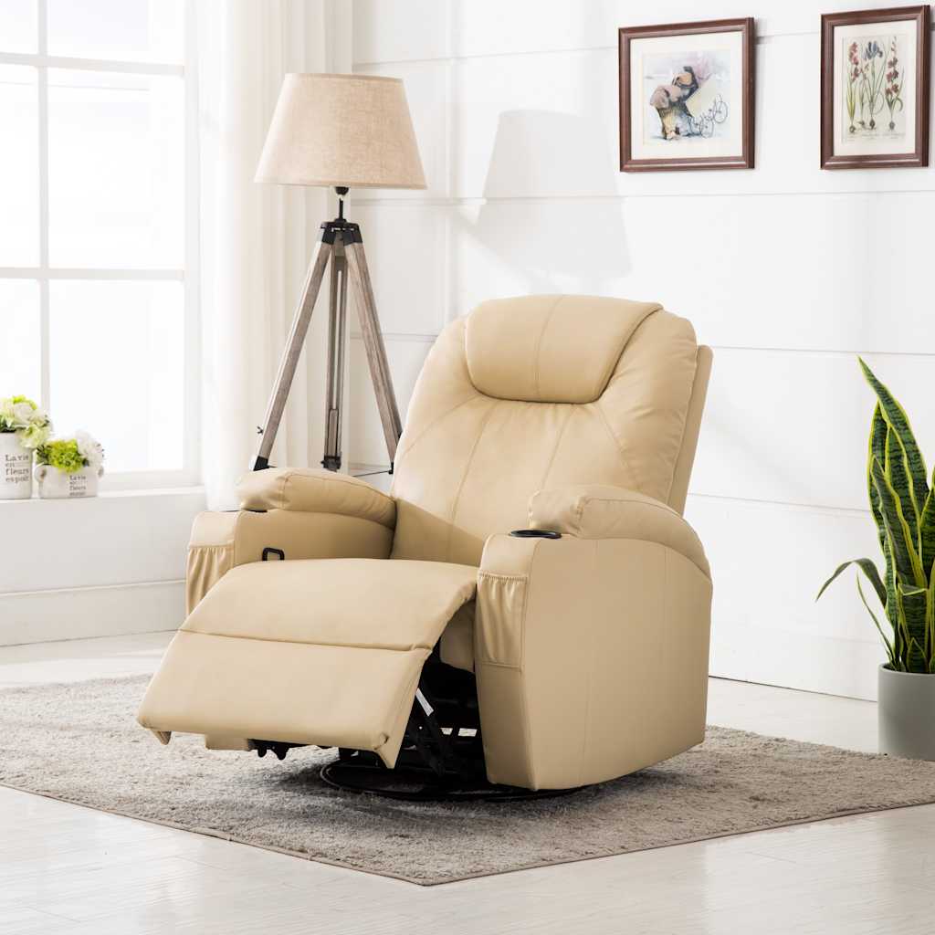 Vetonek Sillón de masaje mecedora de cuero sintético crema