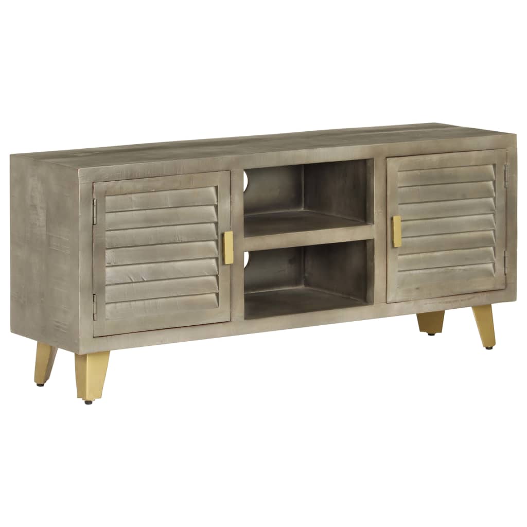 Vetonek Mueble para TV madera maciza mango con latón gris 110x30x48 cm