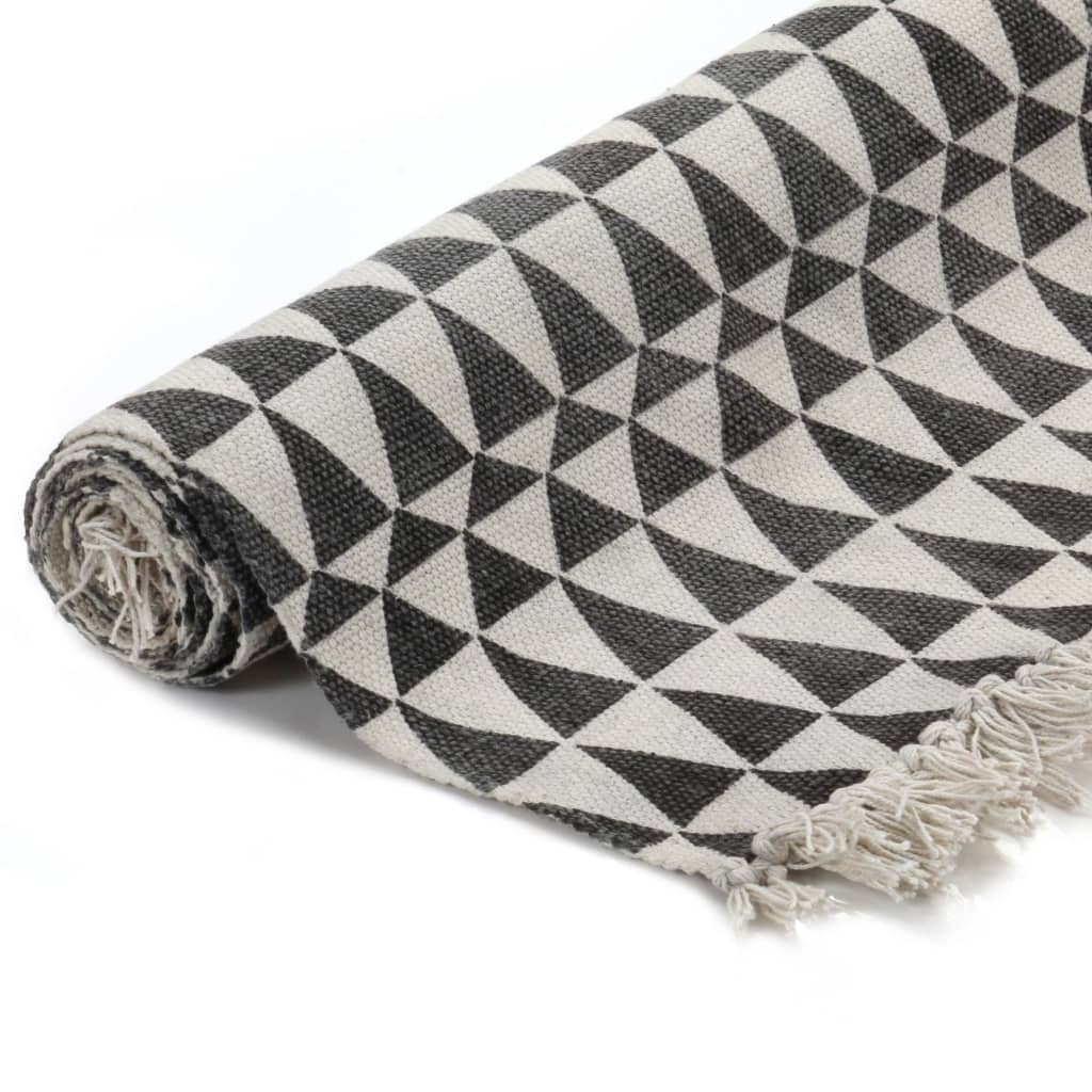 Alfombra de algodón Kilim 120x180 cm estampado negro/blanco