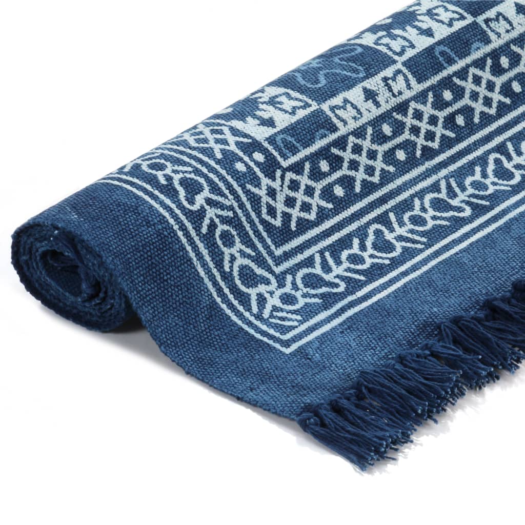 Alfombra de algodón Kilim con estampado azul 160x230 cm