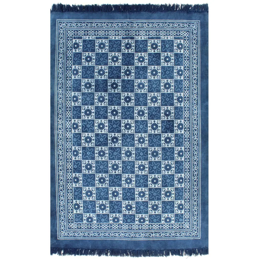 Vetonek Alfombra de algodón Kilim con estampado azul 160x230 cm