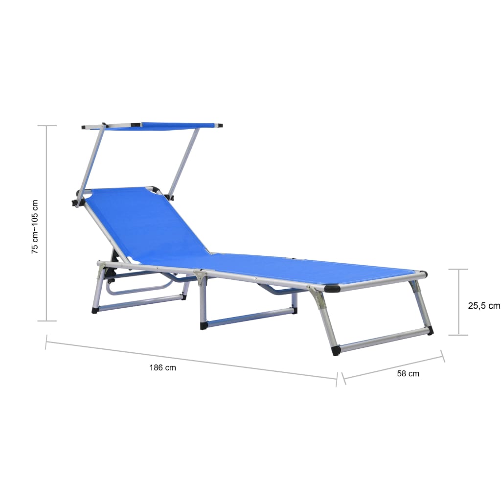 Tumbona plegable con techo aluminio y textileno azul vidaXL