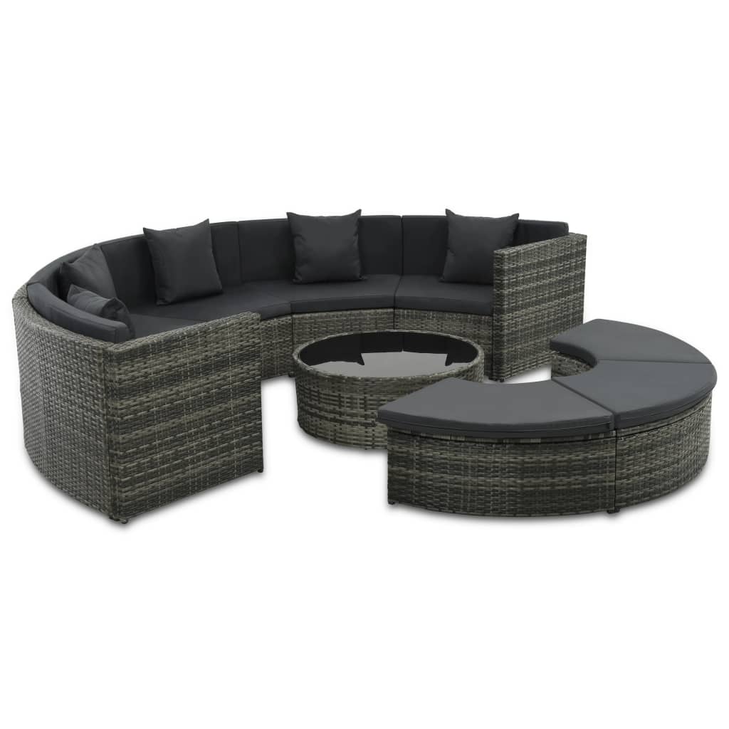 Vetonek Set de muebles de jardín 7 pzas y cojines ratán sintético gris