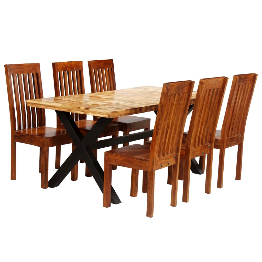 Vetonek Juego de mesas de comedor 7 uds madera maciza de acacia y mango