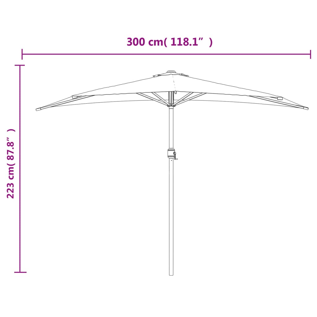 Semicircular balcony umbrella Green aluminum stick 300x155cm