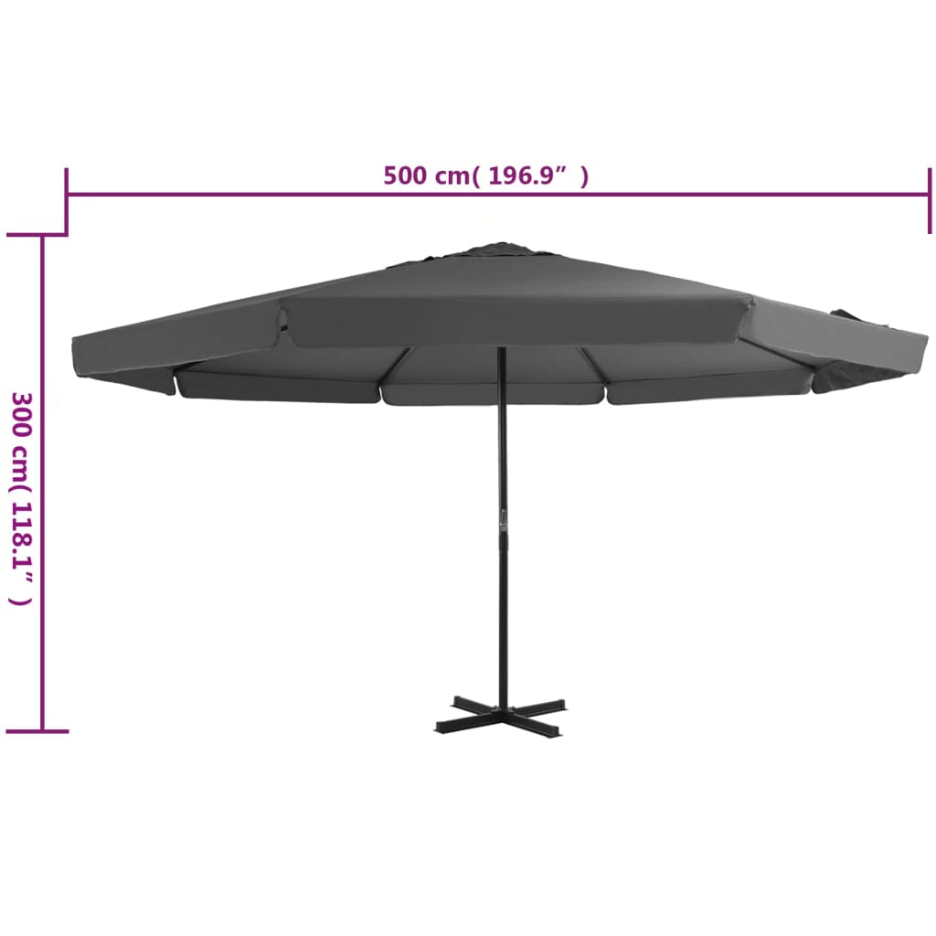 Garden umbrella with gray aluminum stick 500 cm