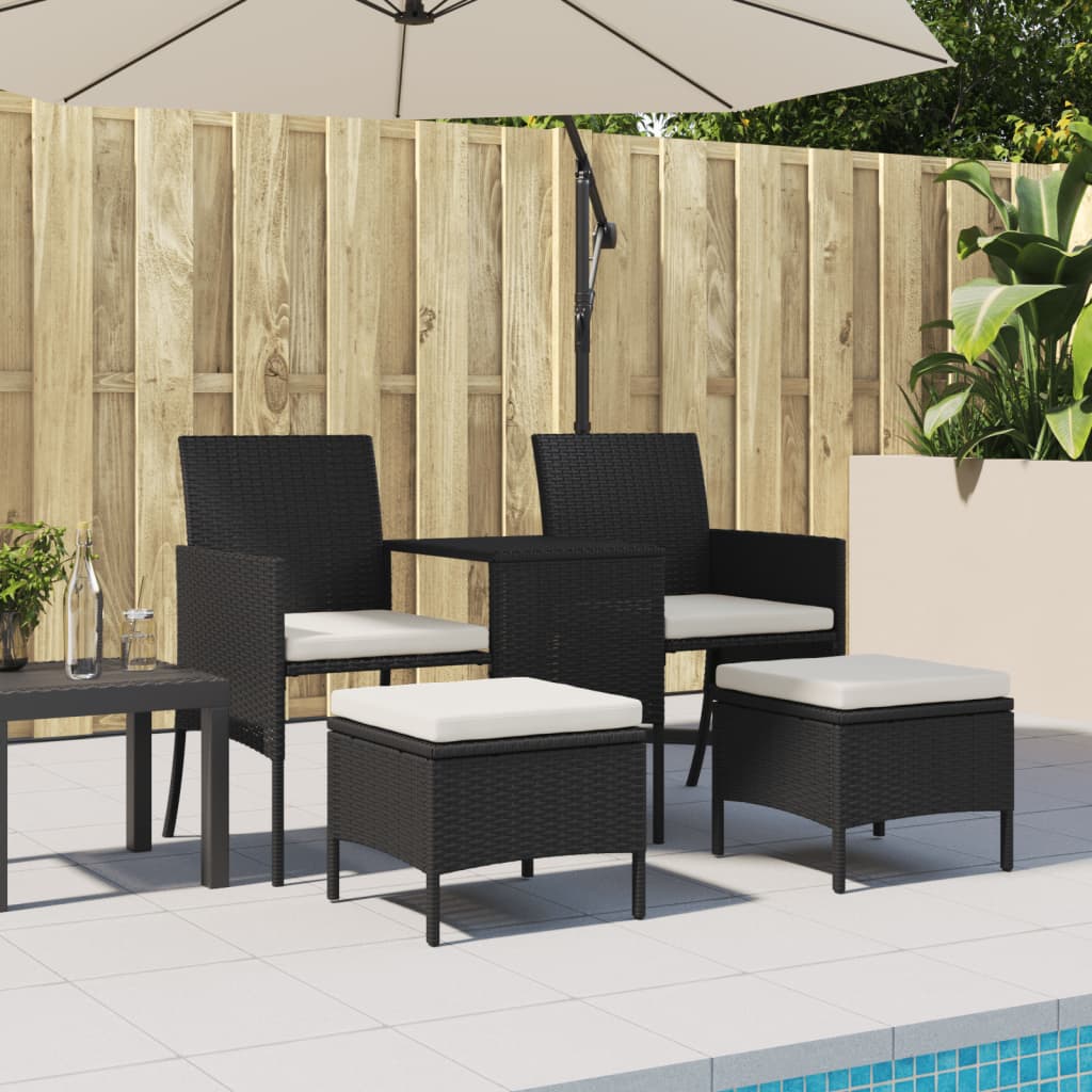 2 seat garden sofa with table and poli rattan black stools