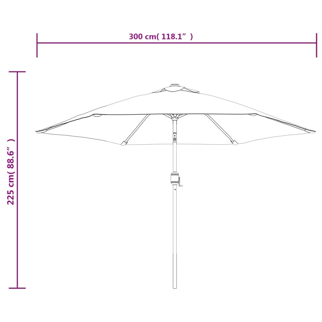 Sombrilla de jardín con luces LED palo de acero taupe 300cm vidaXL