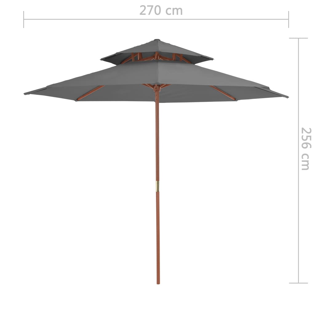 Two -level umbrella with anthracite wood stick 270 cm