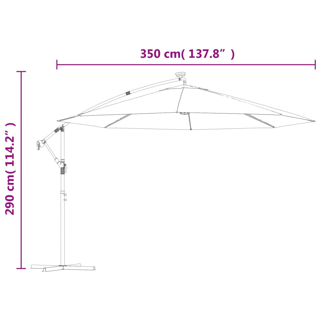 Voladisierte Regenschirm -LED -Leuchten und Anthrazitmetallpfosten 350 cm