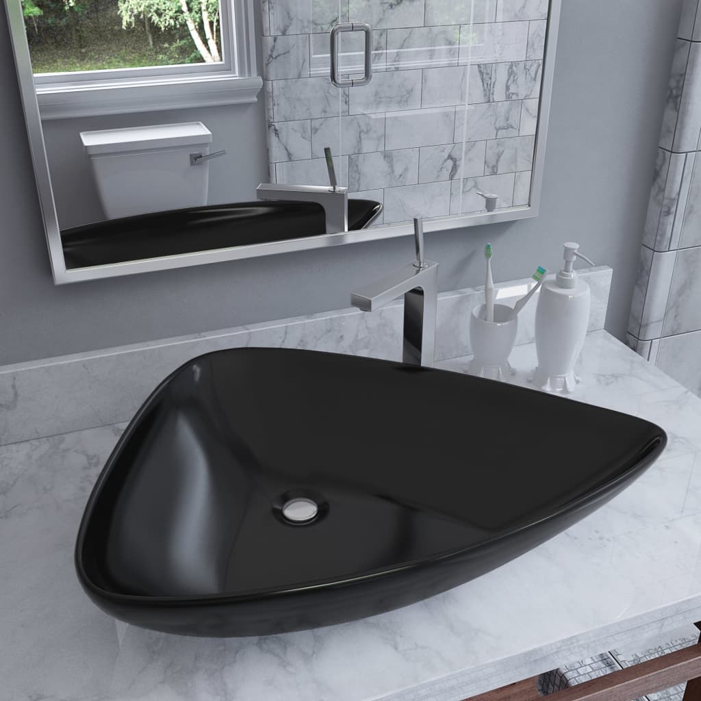 Vetonek Lavabo de cerámica triangular negro 645x455x115 mm