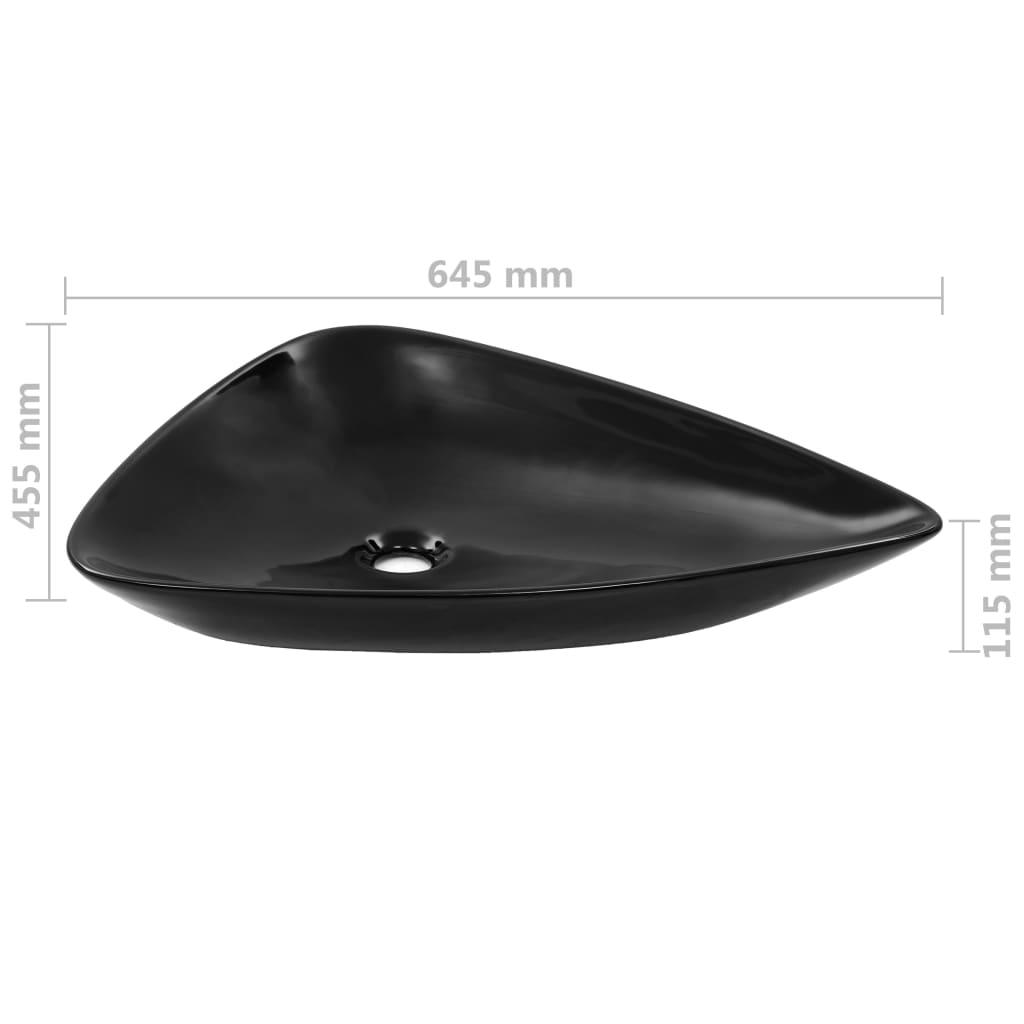 Black triangular ceramic sink 645x45x115 mm