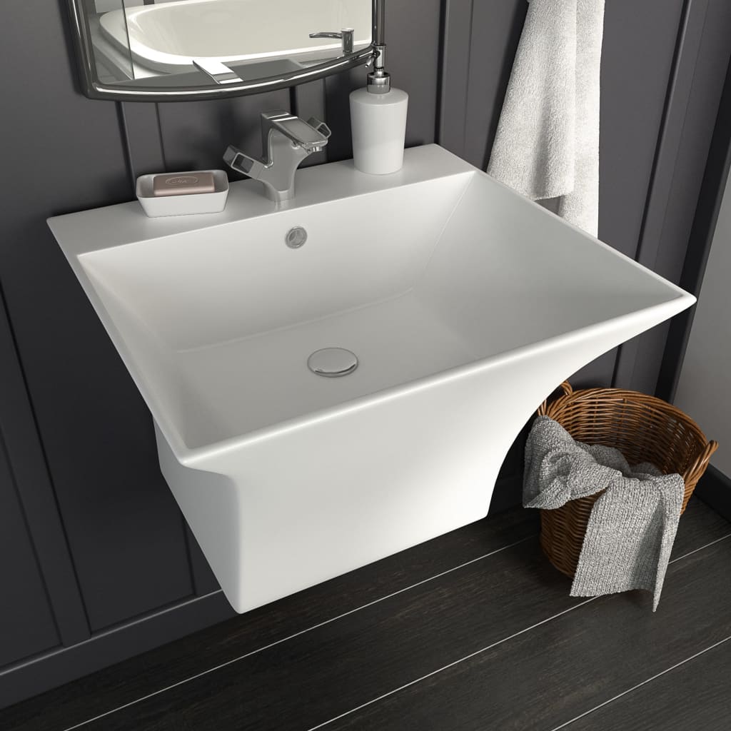 Vetonek Lavabo de pared de cerámica blanco 500x450x410 mm 