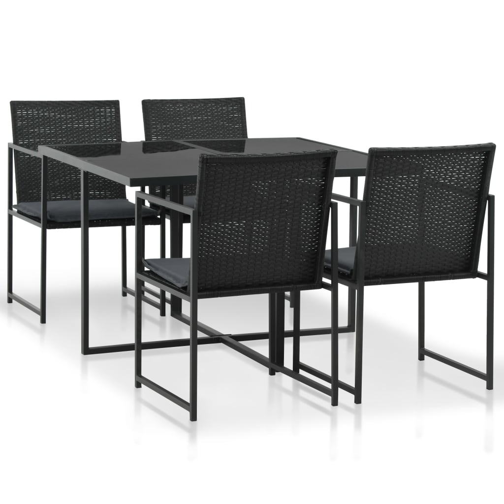 Vetonek Set comedor de jardín 5 piezas y cojines ratán sintético negro