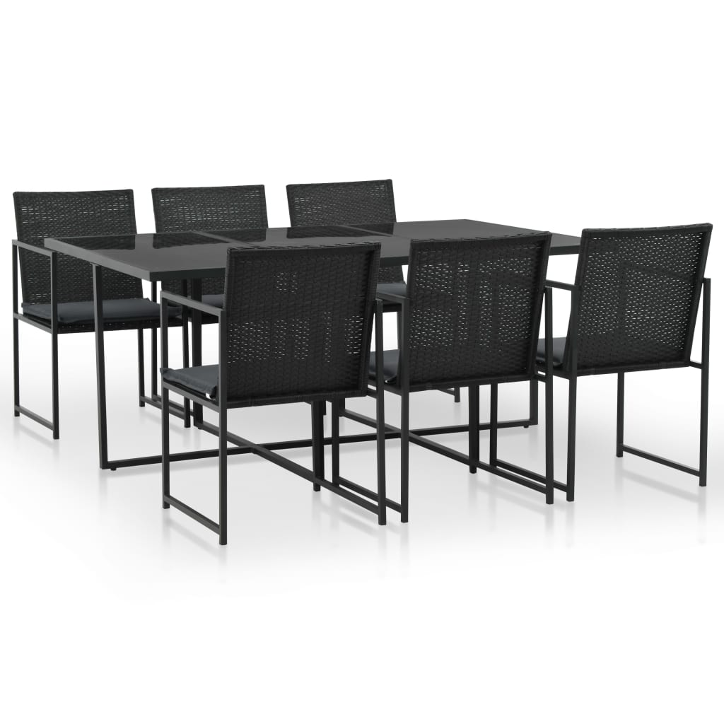 Vetonek Set comedor de jardín 7 piezas y cojines ratán sintético negro